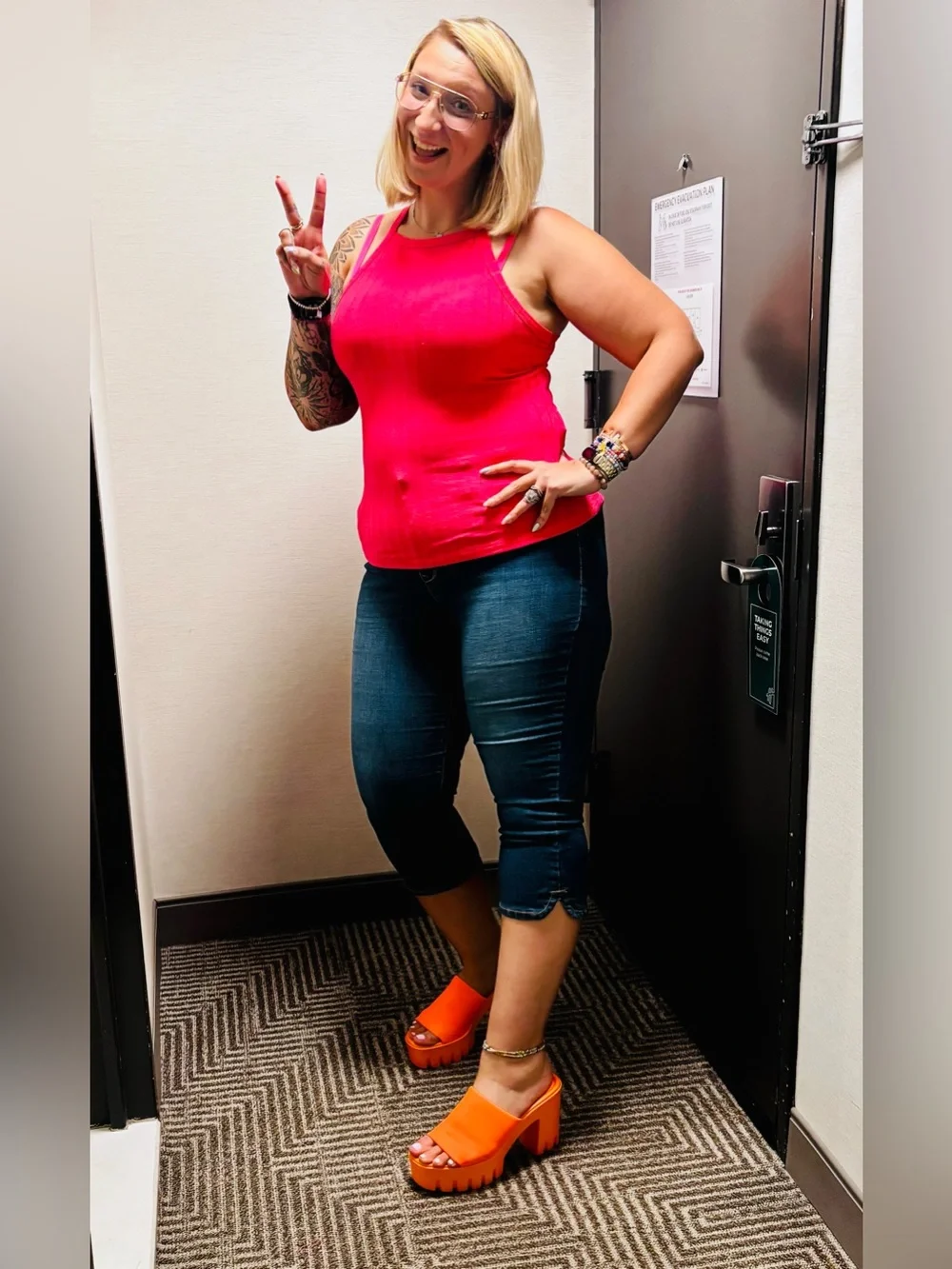 Cape Robbin Neon Orange Platform Chunky Heel Mules